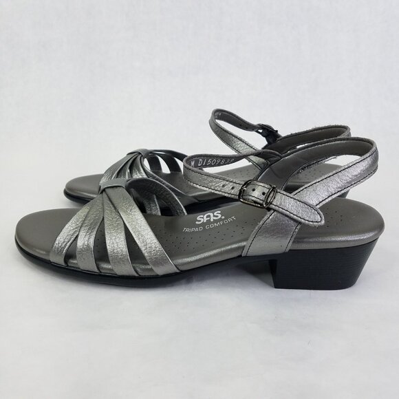 SAS Sandal Women's 9.5 Slingback Strappy Block Heel Silver Patent Leather USA - Picture 4 of 16